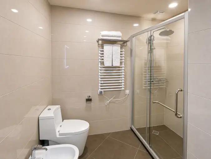 One Bedroom Sea View & Mountain — Walk-in glass shower with bidet, toilet and heated towel rack One Bedroom Sea View & Mountain — Walk-in glass shower with bidet, toilet and heated towel rack